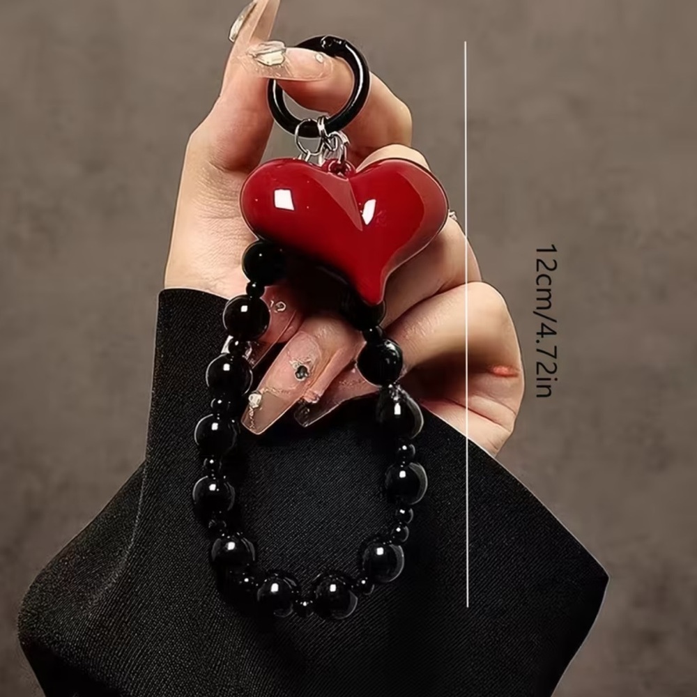 Red Heart Bead Wristlet Keychain - phone lanyard ect - Picture 6 of 6